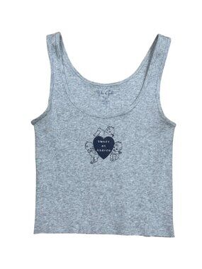 John Galt Brandy Melville Kewpie Sweet As Heaven Gray Ribbed Tank Top XS/S Fitte
